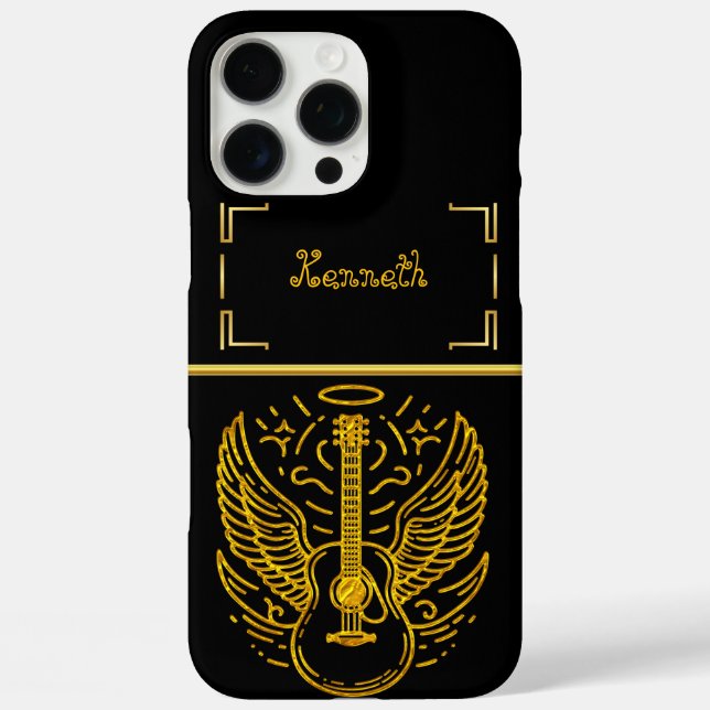Coques Case-Mate iPhone Artiste Guitare D'Or Avec Ailes Angéliques Design (Verso)