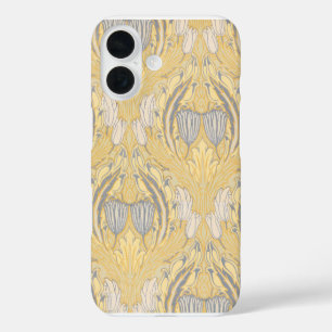 Coque Pour iPhone 16 Arts and Crafts Walter Crane Bleus Tulipes Blanche