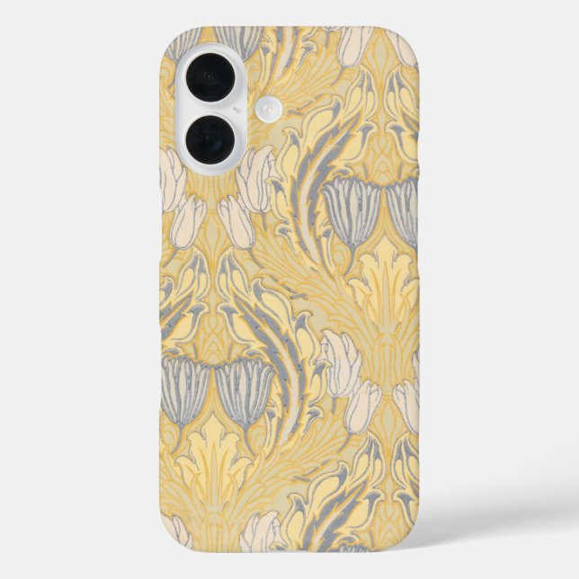 Coques Case-Mate iPhone Arts et métiers Walter Crane Tulipes blanches bleu (Verso)