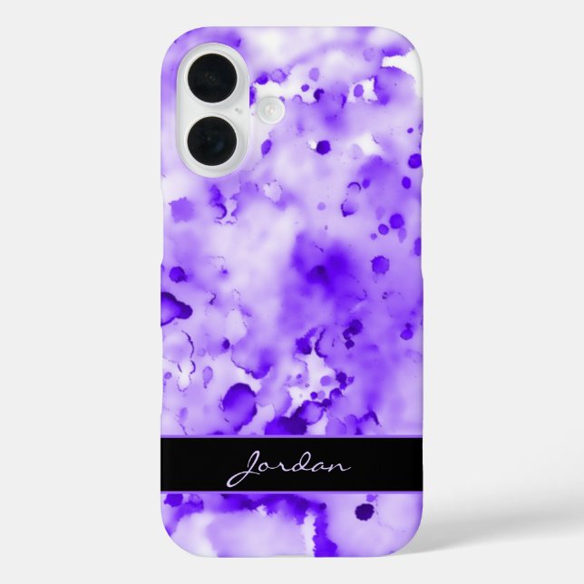 Coques Case-Mate iPhone Artsy Purple Aquarelle Paint Splateaux avec nom (Verso)