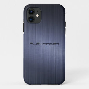 Coque iPhone 11 Aspect en aluminium brossé bleu foncé - Monogramme