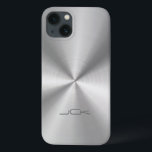 Coque Case-Mate iPhone Aspect métallique en acier inoxydable gris-argent<br><div class="desc">Tons argentés brillant design métallique avec look acier inoxydable (illustration de la texture métallique). Il y a de nombreuses nuances de gris à noir brillant. Pas du vrai métal mais de l'image. Simple et élégant avec 3 initiales modernes personnalisables monogramme. Si vous avez besoin d'aide pour customiser un de mes...</div>