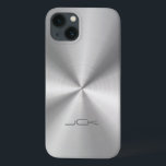 Coque Case-Mate iPhone Aspect métallique en acier inoxydable gris-argent<br><div class="desc">Tons argentés brillant design métallique avec look acier inoxydable (illustration de la texture métallique). Il y a de nombreuses nuances de gris à noir brillant. Pas du vrai métal mais de l'image. Simple et élégant avec 3 initiales modernes personnalisables monogramme. Si vous avez besoin d'aide pour customiser un de mes...</div>