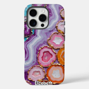 Coque iPhone 16 Pro Assortiment de tranches d'agate compensées en or