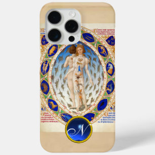 COQUE iPhone 15 PRO MAX ASTROLOGIE ANTIQUE, SIGNES ZODIAQUES MONOGRAMME BL