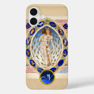 COQUE POUR iPhone 16 PLUS ASTROLOGIE ANTIQUE, SIGNES ZODIAQUES MONOGRAMME BL