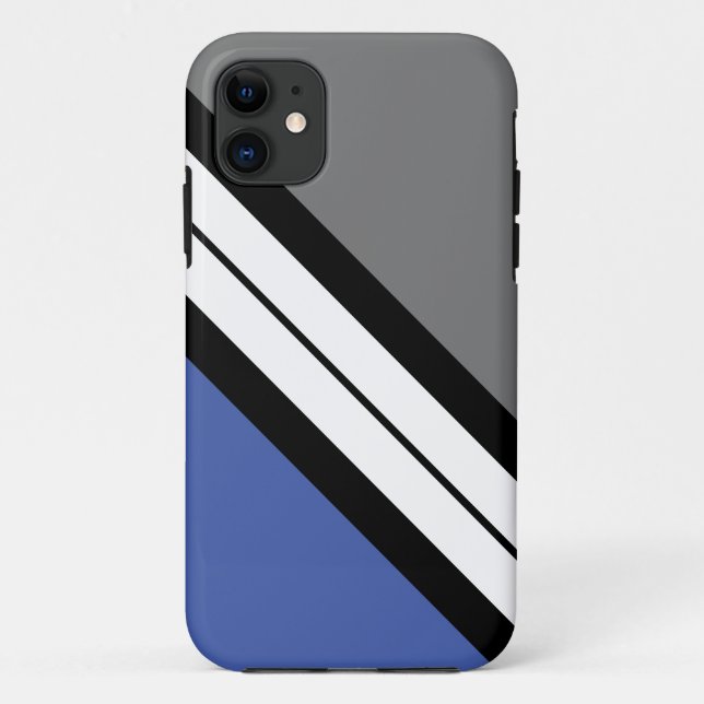 Coques Case-Mate iPhone Athletic Blue Grey White Diagonal Racing Stripes (Dos)