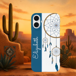 Coque Pour iPhone 16 Plus Attrape-rêves Bleu Personnalisé Nom Bohème