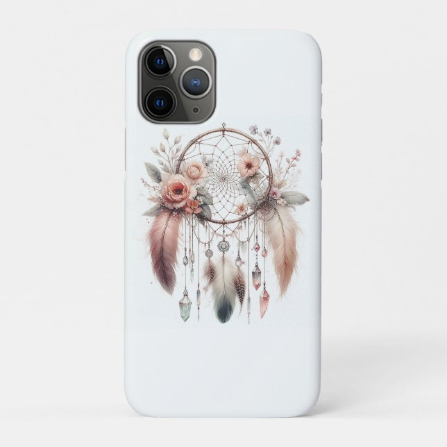 Coques Case-Mate iPhone Attrape-rêves Bohème Cristal Fleur Plume (Dos)