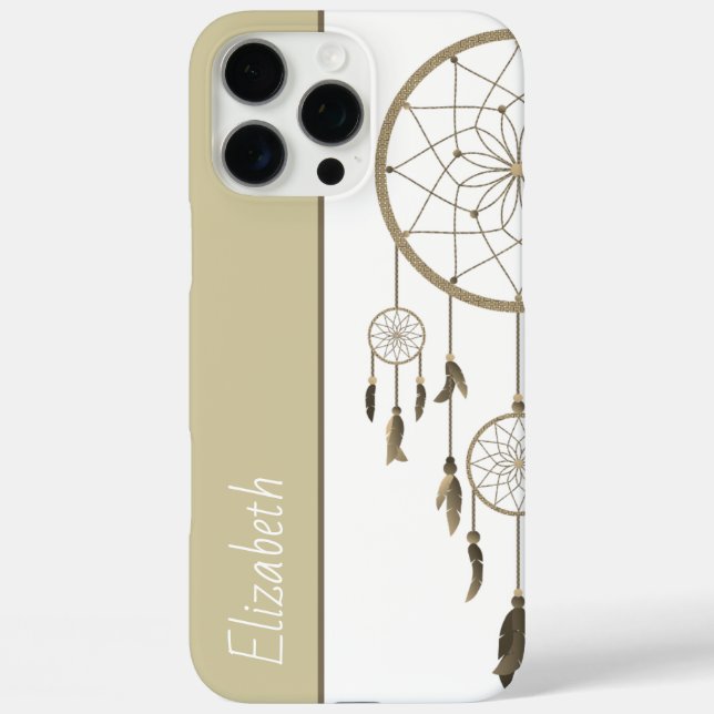 Coques Case-Mate iPhone Attrape-rêves plumes beige Bohème nom personnalisé (Verso)