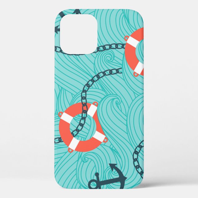 Coques Case-Mate iPhone Attributs nautiques Motif libre sans couture (Verso)