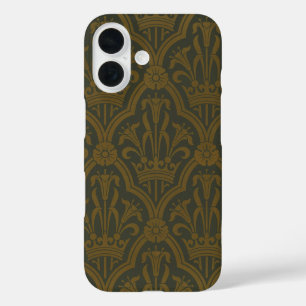 Coque Pour iPhone 16 Audsley Or vintage doré lily couronne vert damas d
