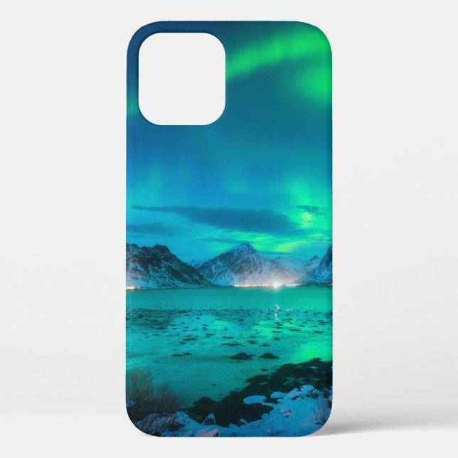Coques Case-Mate iPhone Aurora borealis over the sea coast, snowy mountain (Verso)