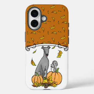 Coque Pour iPhone 16 Automne Greyhound (gris) Chien Citrouille Feuilles