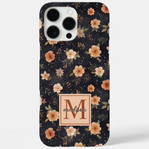 Coque iPhone 16 Pro Max Automne Sombre Moody Terracotta Floral Monogramme