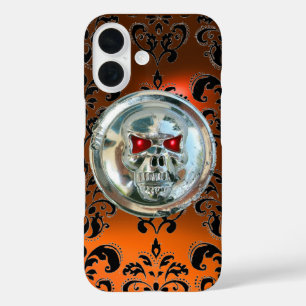 COQUE POUR iPhone 16 AUTORITÉS DE COMPÉTENCES ORANGE BLACK DAMASK GEM A