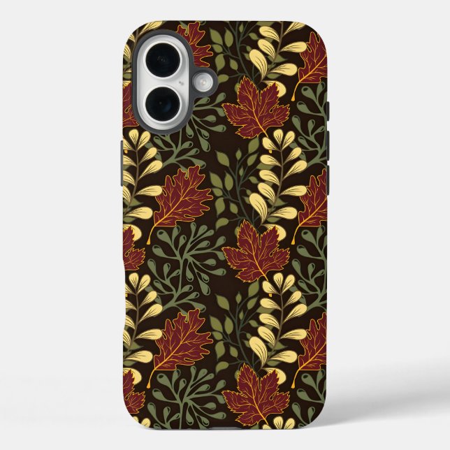 Coques Case-Mate iPhone Autumn Oak Leaves Pattern in Maroon and Yellow (Verso)
