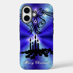 Coque Pour iPhone 16 Avent, Artdeco de Noël sur bleu vert arc-en-ciel
