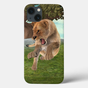 Etui iPhone 13 Aventure artistique de lionne féroce dans la jungl