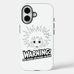 Coque Pour iPhone 16 Avertissement ! Haute Tension, Faible Patience, Pa