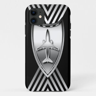 Coque iPhone 11 Avion argenté et noir géométrique
