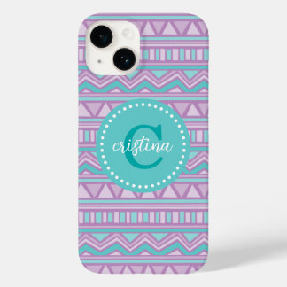 Coque Pour iPhone 14 Aztec Chevron personnalisé violet et turquoise