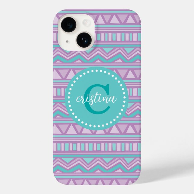 Coques Case-Mate iPhone Aztec Chevron personnalisé violet et turquoise (Verso)