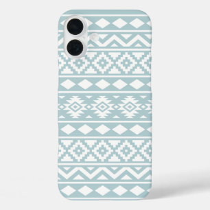 Coque Pour iPhone 16 Plus Aztec Essence Ptn III Blanc sur Canard Oeuf Bleu