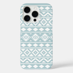 Coque iPhone 16 Pro Aztec Essence Ptn III Blanc sur Canard Oeuf Bleu