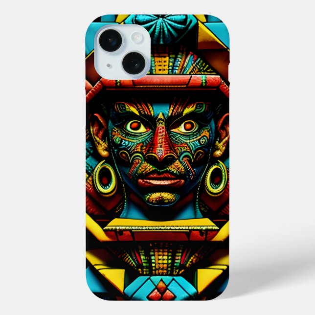 Coques Case-Mate iPhone Aztec Face Motif bleu rouge or (Verso)
