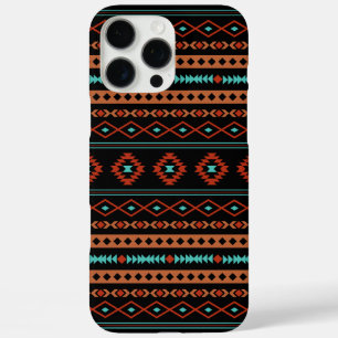 Coque iPhone 16 Pro Max Aztec Rusts Turquoise Noir Motifs mélangés Motif