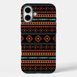 Coque Pour iPhone 16 Plus Aztec Rusts Turquoise Noir Motifs mélangés Motif