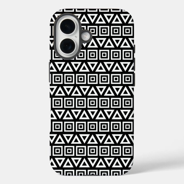 Coques Case-Mate iPhone Aztec Triangles+Motif Carré blanc sur noir (Verso)