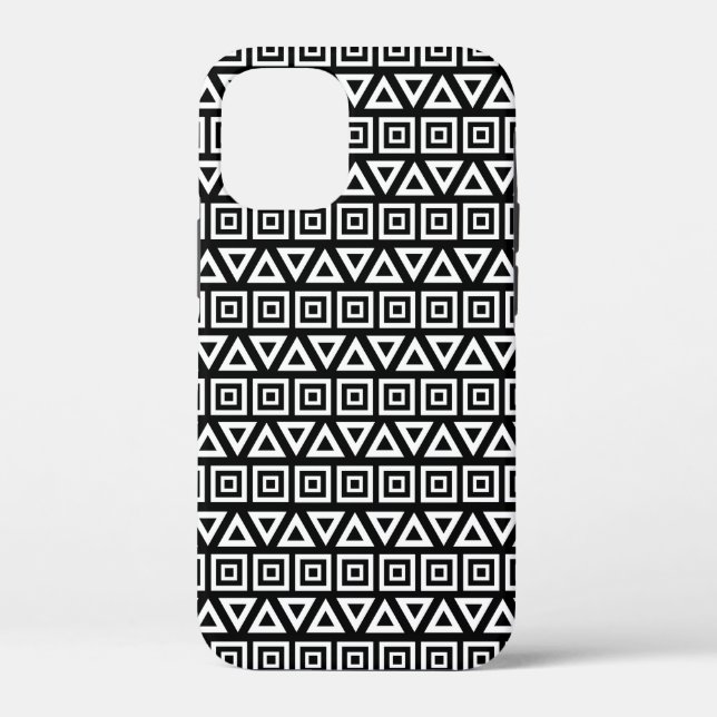 Coques Case-Mate iPhone Aztec Triangles+Motif Carré blanc sur noir (Verso)