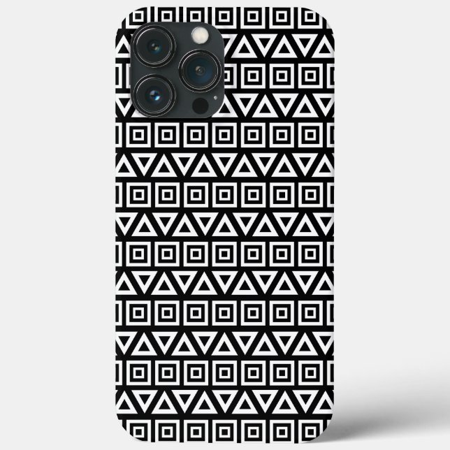 Coques Case-Mate iPhone Aztec Triangles+Motif Carré blanc sur noir (Verso)