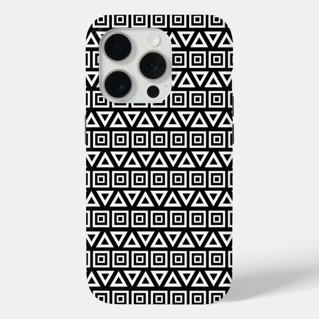 Coques Case-Mate iPhone Aztec Triangles+Motif Carré blanc sur noir (Verso)