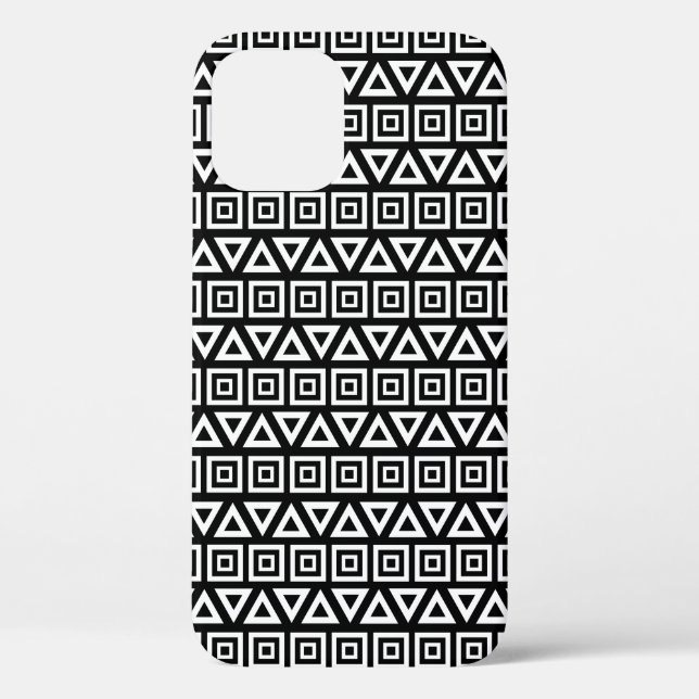 Coques Case-Mate iPhone Aztec Triangles+Motif Carré blanc sur noir (Verso)