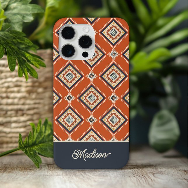 Coques Case-Mate iPhone Aztec Tribal Motif Rust Blue Nom personnalisé (Créateur téléchargé)