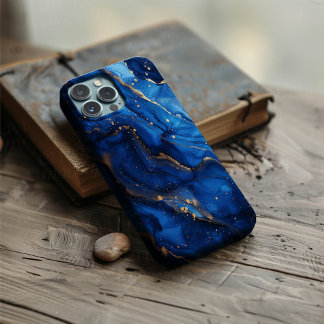 Coque Pour iPhone 16 Azure Dominion – Marbre Luxueux Bleu et Or