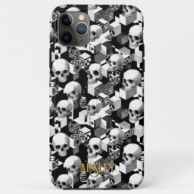 Coques Case-Mate iPhone B/W Crâne Optique Motif Gothique Illusion Cube (Dos)