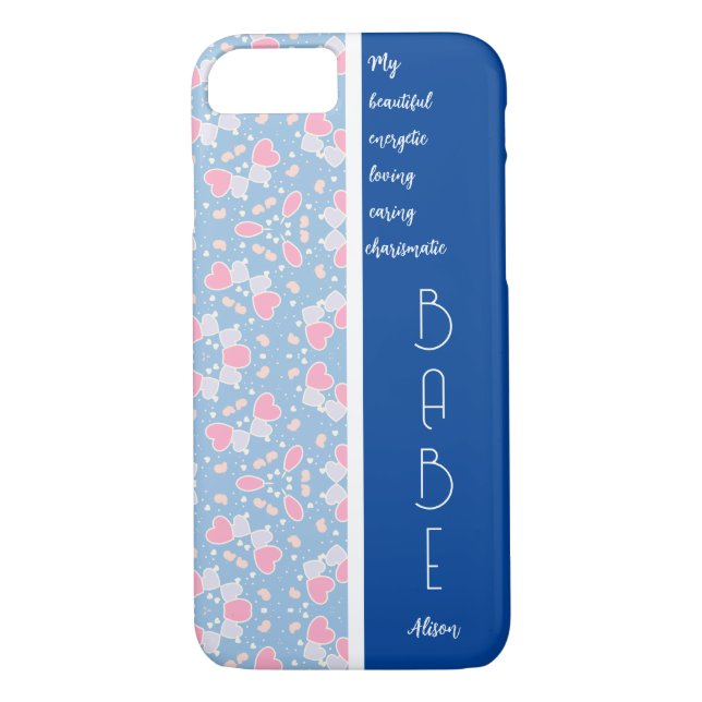 Coques Case-Mate iPhone BABE Blue Hearts Motif modifiable (Dos)