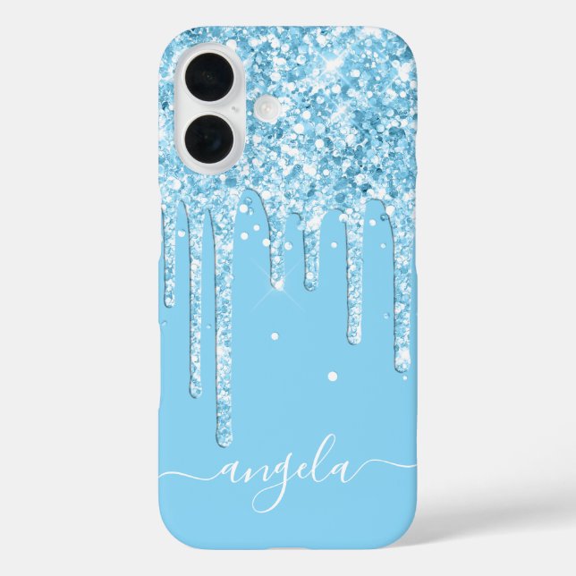Coques Case-Mate iPhone Baby Blue Glitter Drips Glam Signature (Verso)