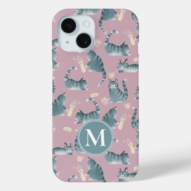 Coques Case-Mate iPhone Bad Grey Tabby Chats Frappe Stuff Over & Monogramm (Verso)