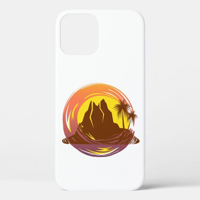 Coques Case-Mate iPhone Badge avec paysage volcanique tropical et palmiers (Verso)