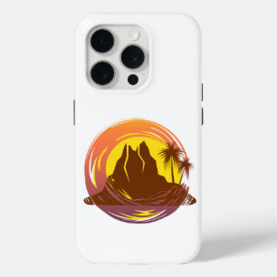 Coque Case-Mate iPhone Badge avec paysage volcanique tropical et palmiers
