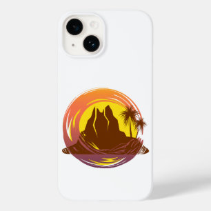 Coque Case-Mate iPhone Badge avec paysage volcanique tropical et palmiers