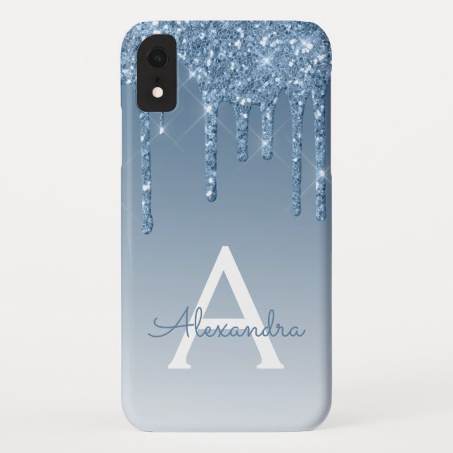 Coques Case-Mate iPhone Bague bleue | Monogramme Parties scintillant étinc (Dos)