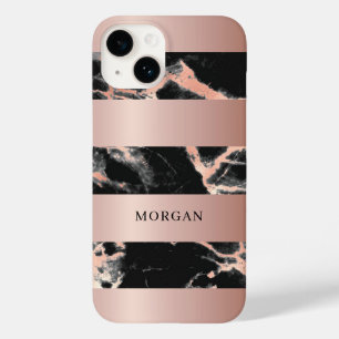 Coque Case-Mate iPhone Bagues Rose Gold, Marbre Noir & Rose Gold, Nom