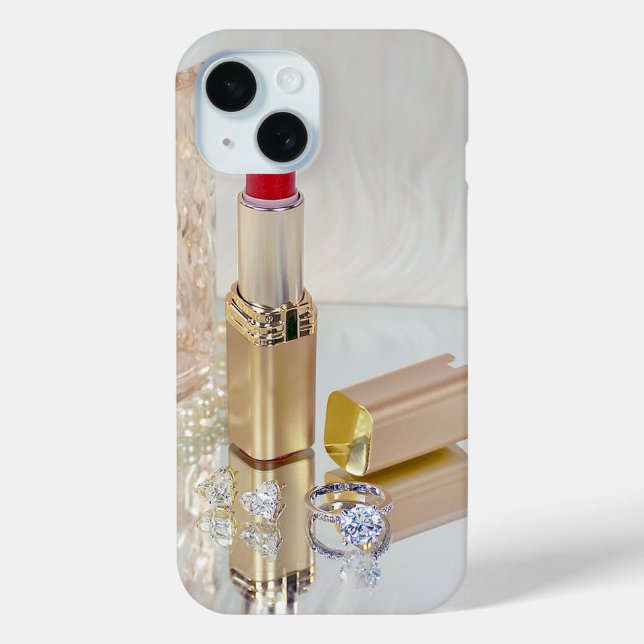 Coques Case-Mate iPhone Baguette à lèvres et bague en diamant sur miroir (Verso)