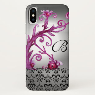 Coque Case-Mate Pour iPhone BAIES, BAIES DAMASK MONOGRAM rose, blanc noir